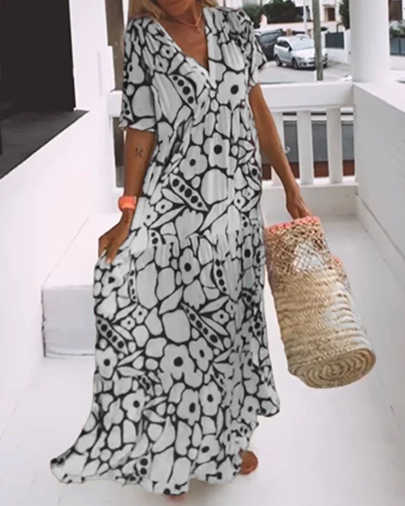Louisa | Losse jurk met V - hals en print - Lune Amsterdam
