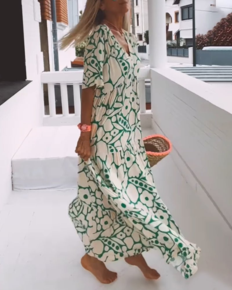 Louisa | Losse jurk met V - hals en print - Lune Amsterdam