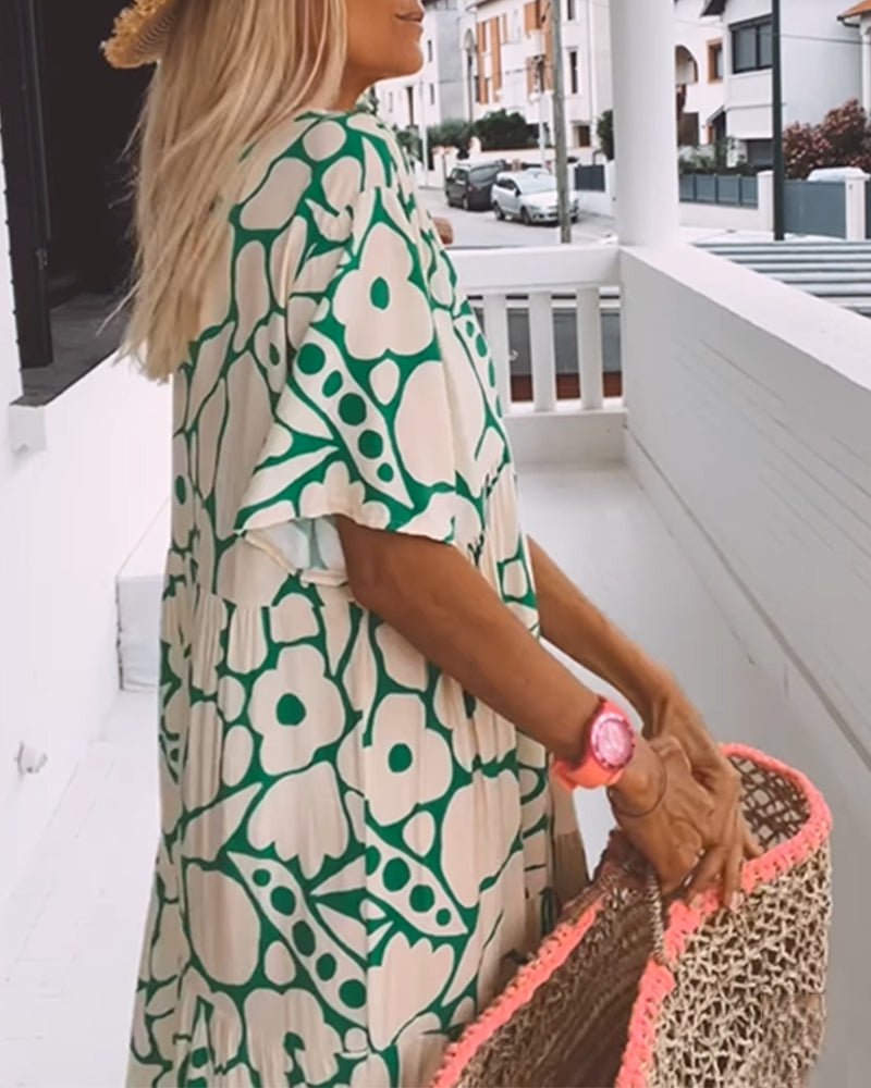 Louisa | Losse jurk met V - hals en print - Lune Amsterdam