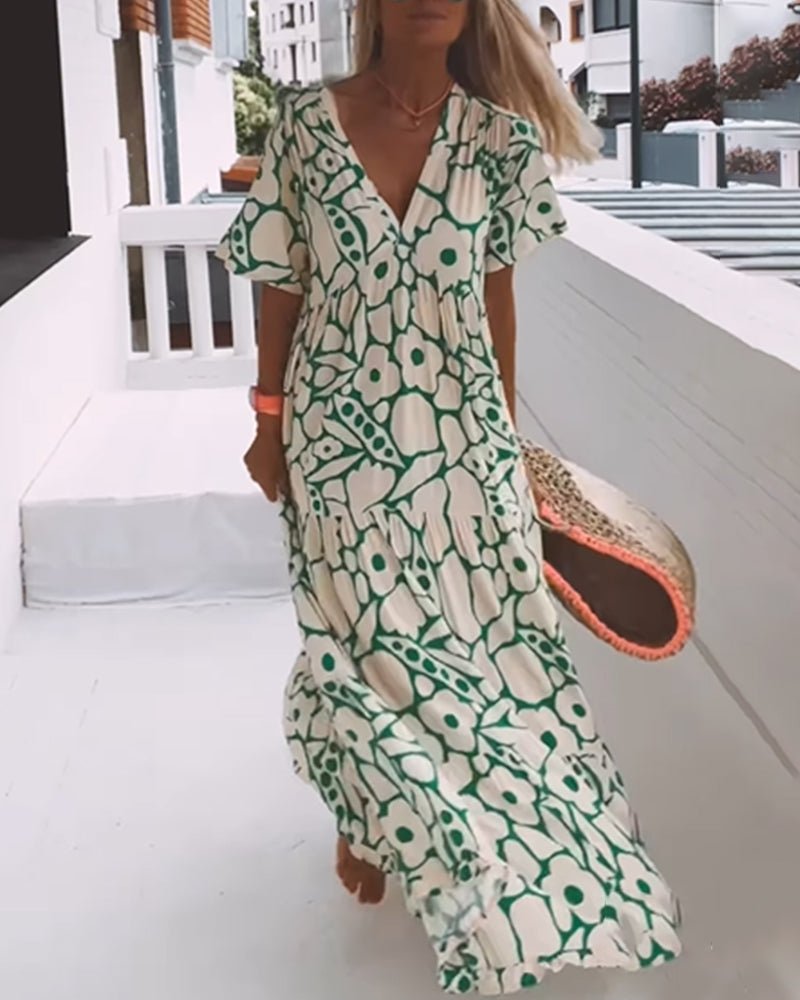 Louisa | Losse jurk met V - hals en print - Lune Amsterdam