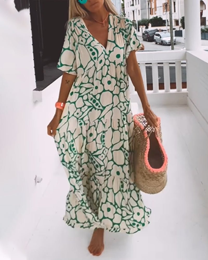Louisa | Losse jurk met V - hals en print - Lune Amsterdam