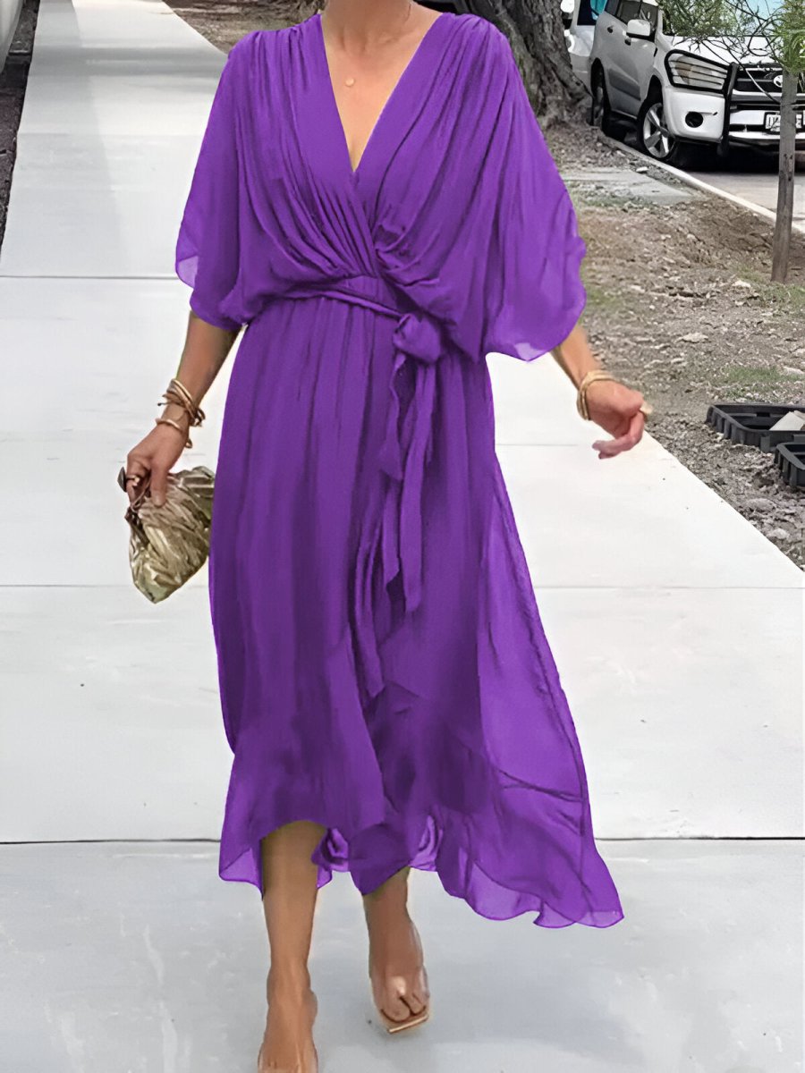 Minke™ | Chiffon jurk met V - hals - Lune Amsterdam