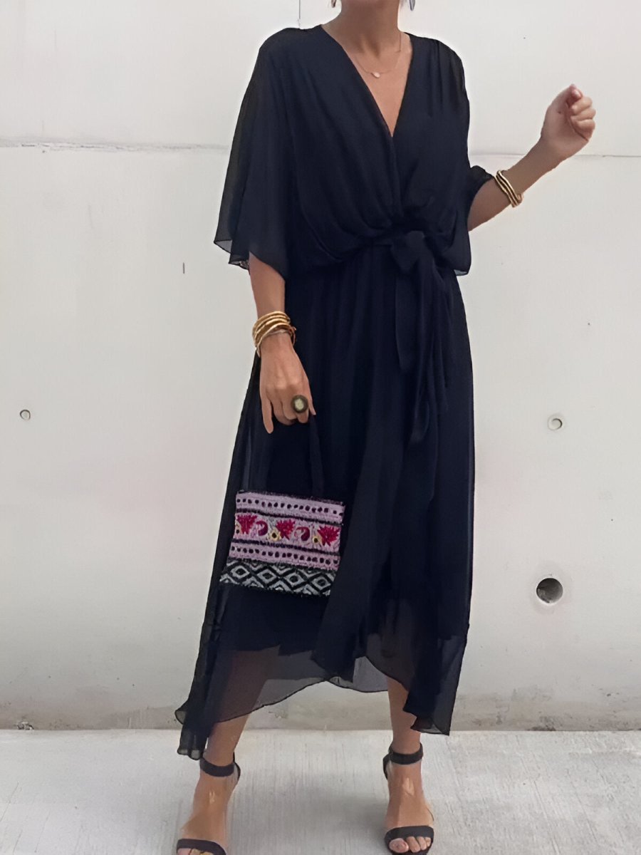 Minke™ | Chiffon jurk met V - hals - Lune Amsterdam