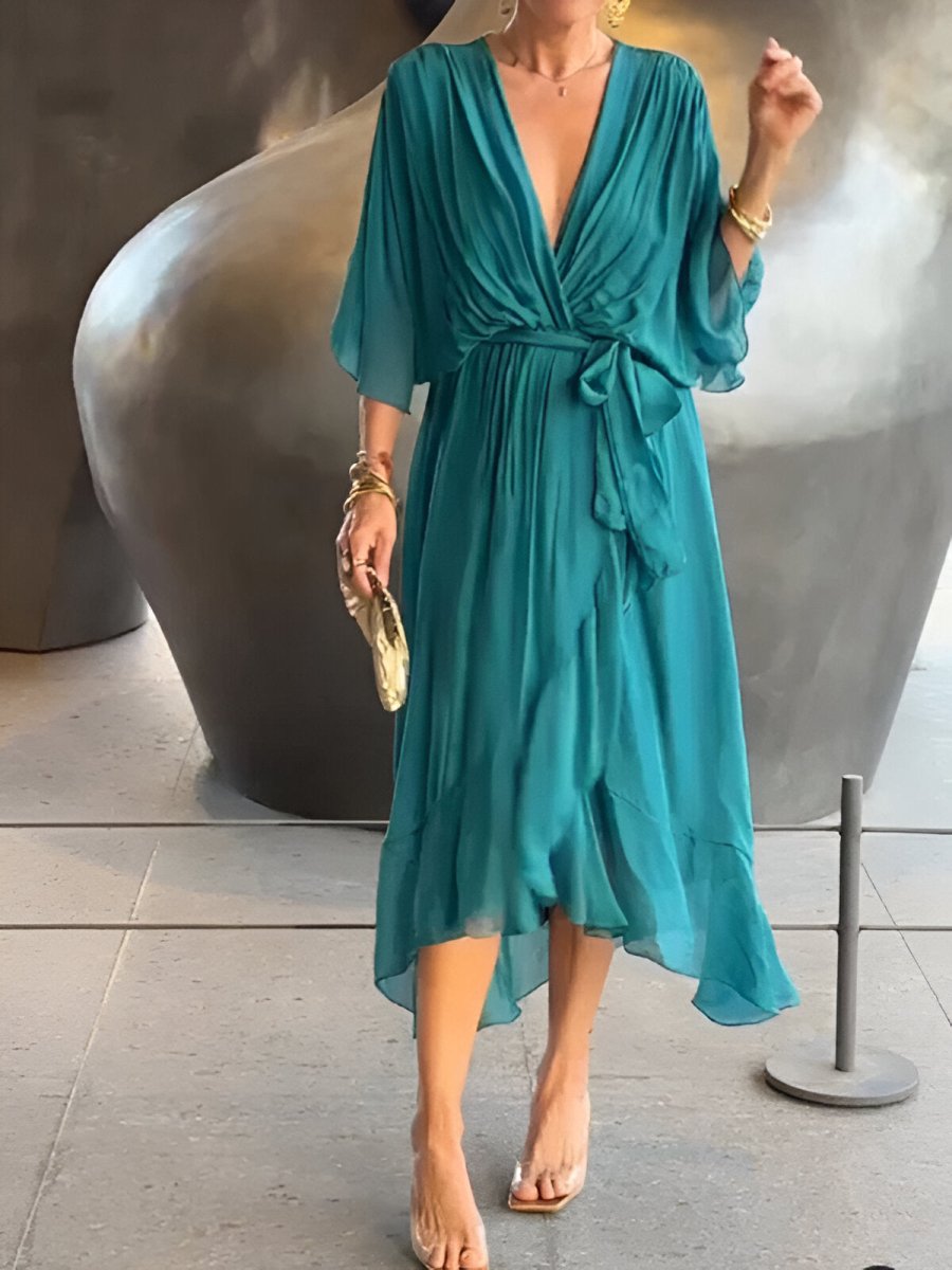Minke™ | Chiffon jurk met V - hals - Lune Amsterdam
