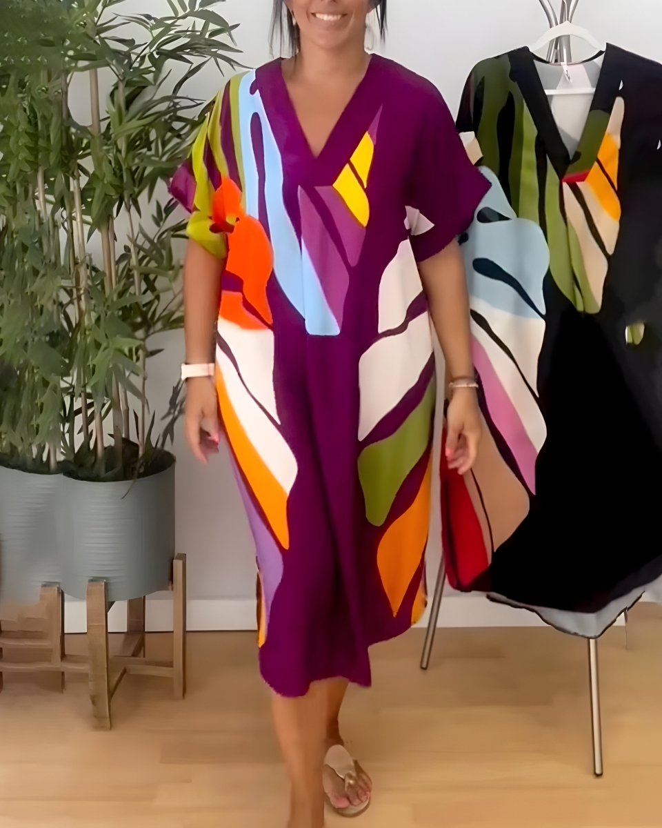 Petra™ | Casual Jurk met Kleurrijke Bladprint - Lune Amsterdam