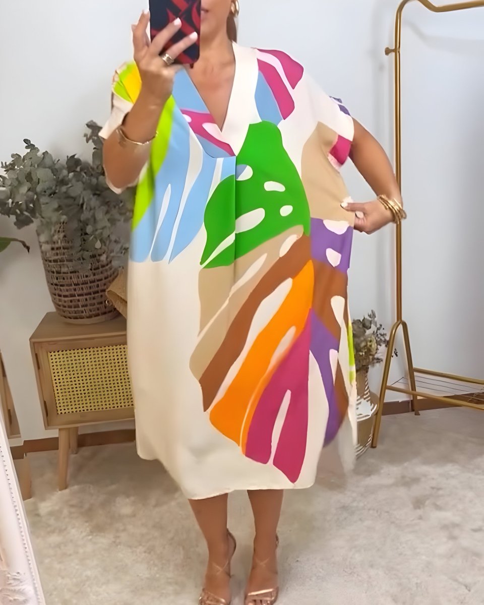 Petra™ | Casual Jurk met Kleurrijke Bladprint - Lune Amsterdam