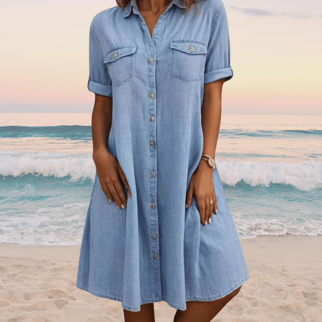 Rita™ | Elegante vintage jurk met korte mouwen, kraag en knopen - Lune Amsterdam