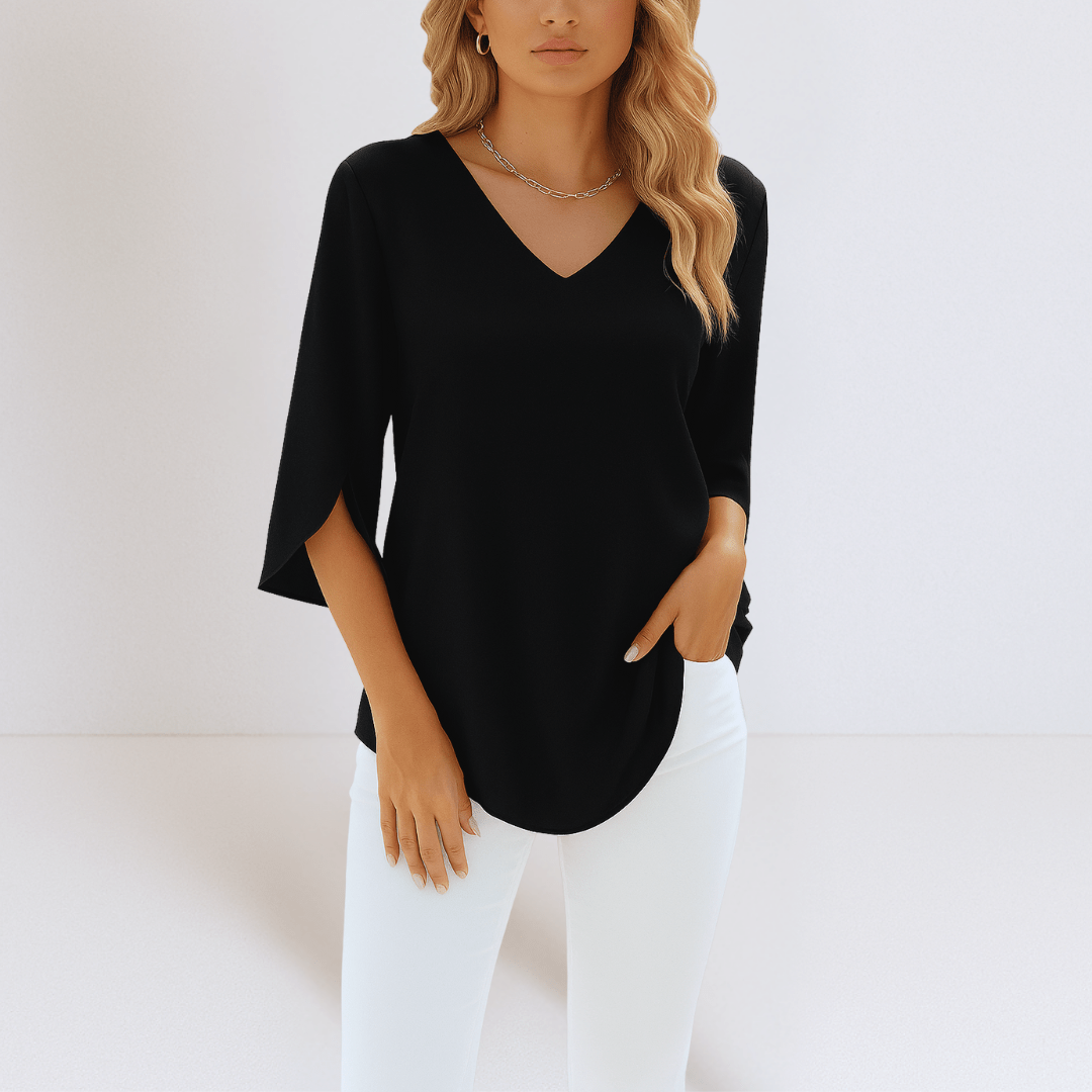 Sasha™ | Elegante blouse met V - hals en gespleten mouwen - Lune Amsterdam