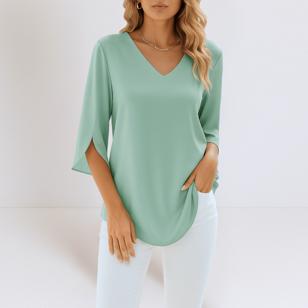 Sasha™ | Elegante blouse met V - hals en gespleten mouwen - Lune Amsterdam