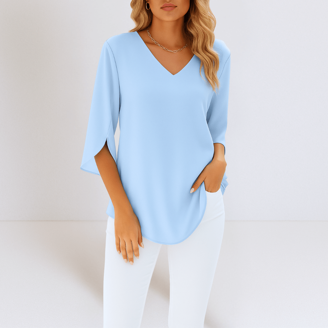 Sasha™ | Elegante blouse met V - hals en gespleten mouwen - Lune Amsterdam
