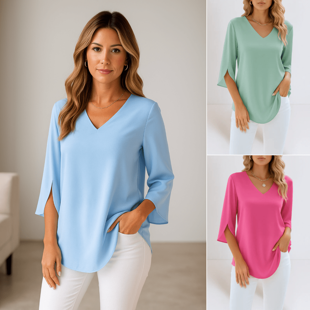 Sasha™ | Elegante blouse met V - hals en gespleten mouwen - Lune Amsterdam