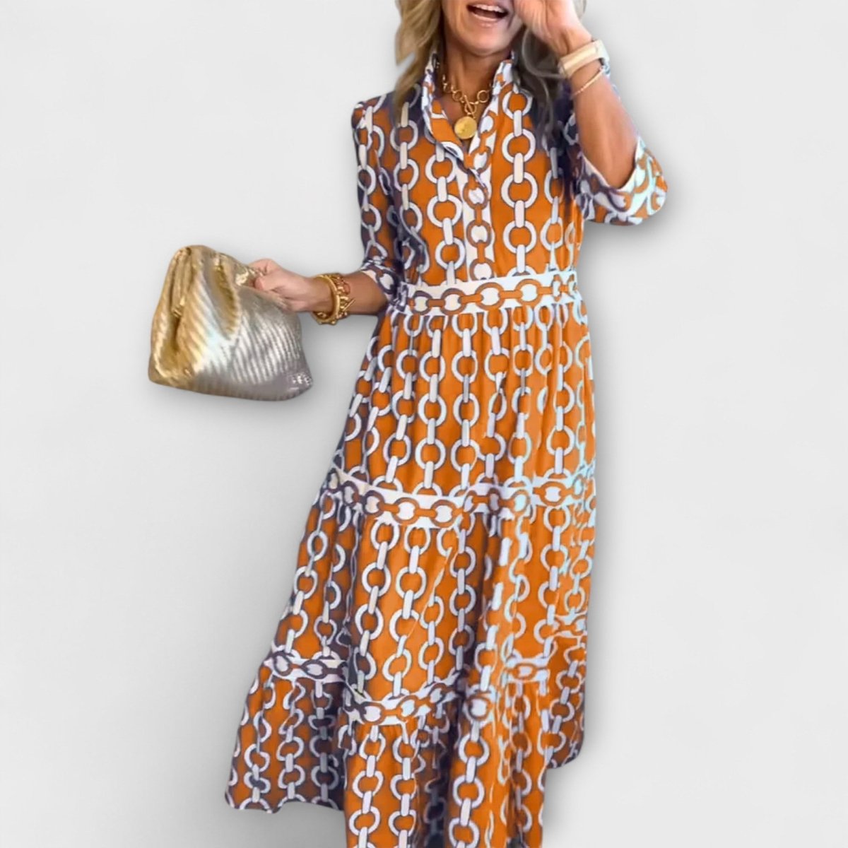 Sophia | Midi - jurk met kettingpatroon - Lune Amsterdam