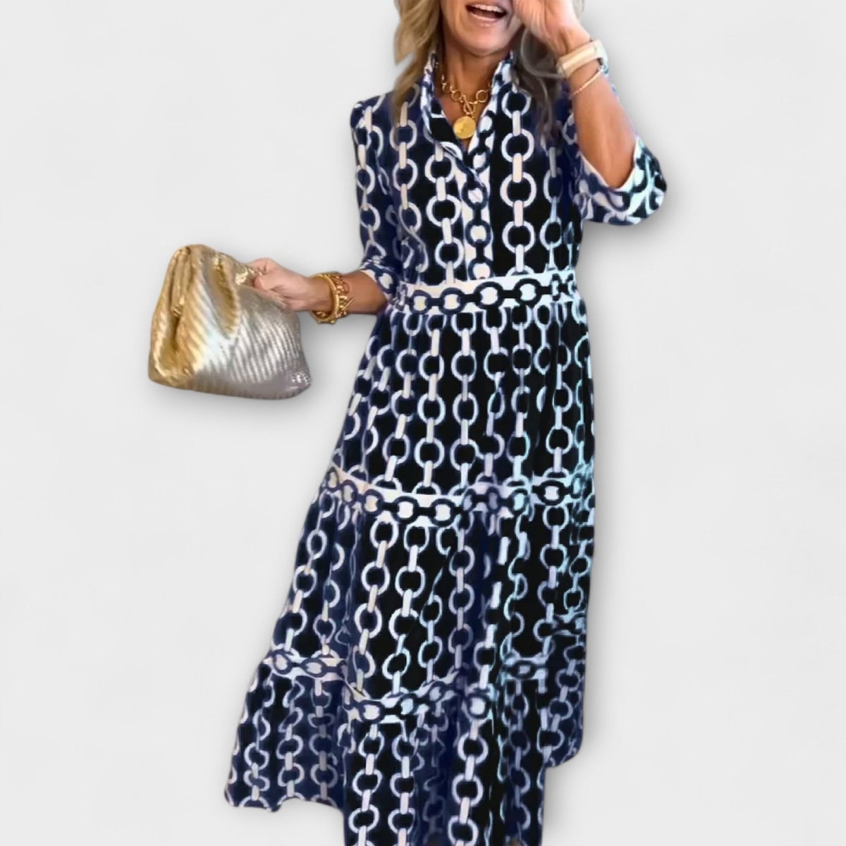 Sophia | Midi - jurk met kettingpatroon - Lune Amsterdam