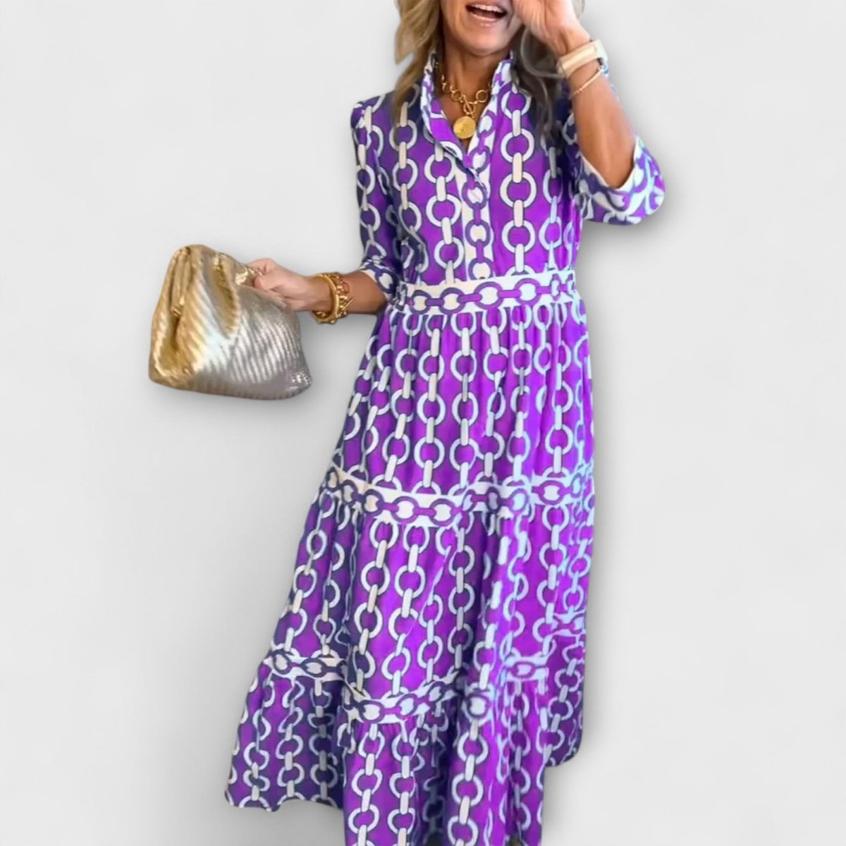 Sophia | Midi - jurk met kettingpatroon - Lune Amsterdam