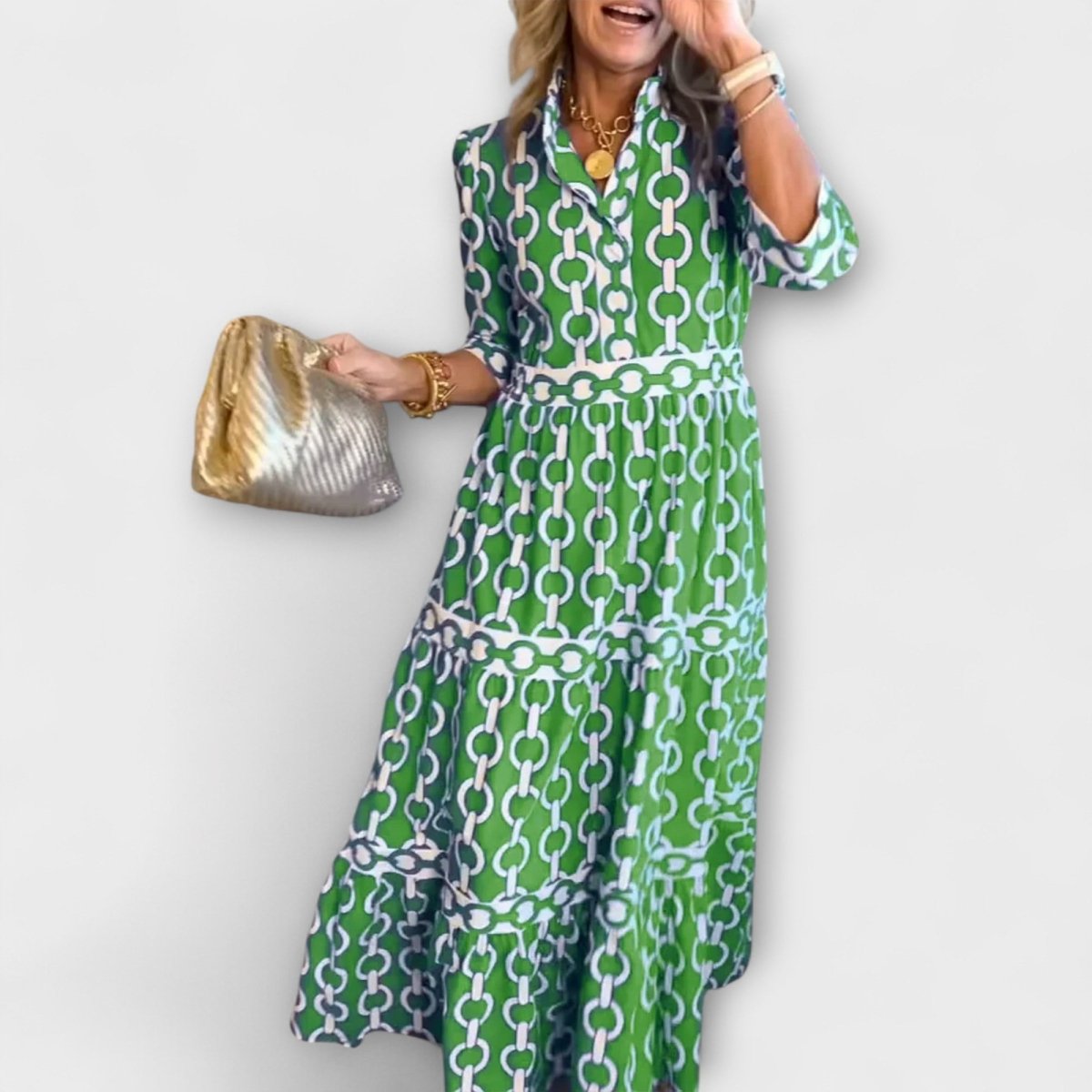 Sophia | Midi - jurk met kettingpatroon - Lune Amsterdam