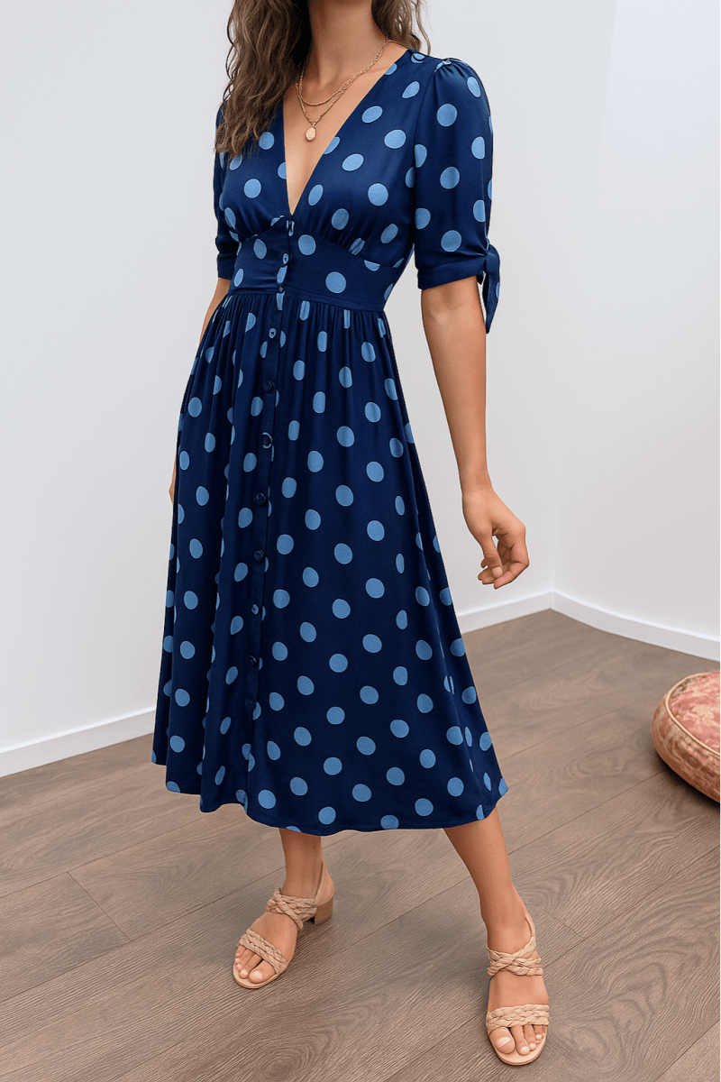 Brittney™ | Elegante stippen jurk met V - hals - Lune Amsterdam