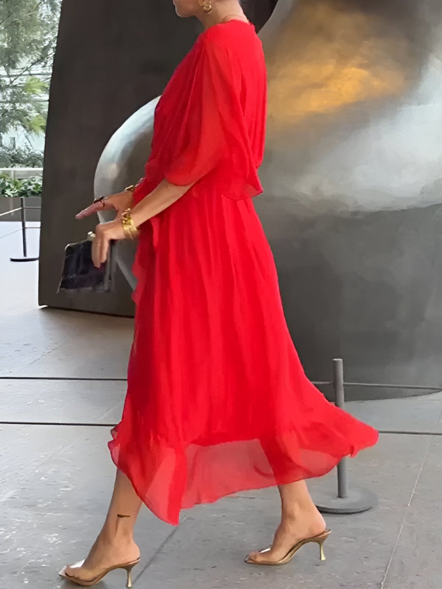 Minke™ | Chiffon jurk met V - hals - Lune Amsterdam