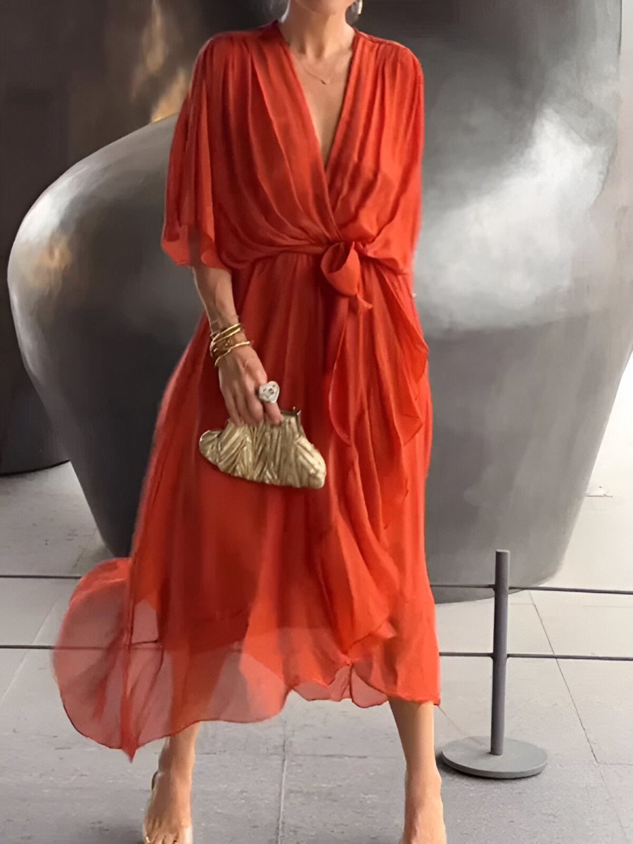 Minke™ | Chiffon jurk met V - hals - Lune Amsterdam