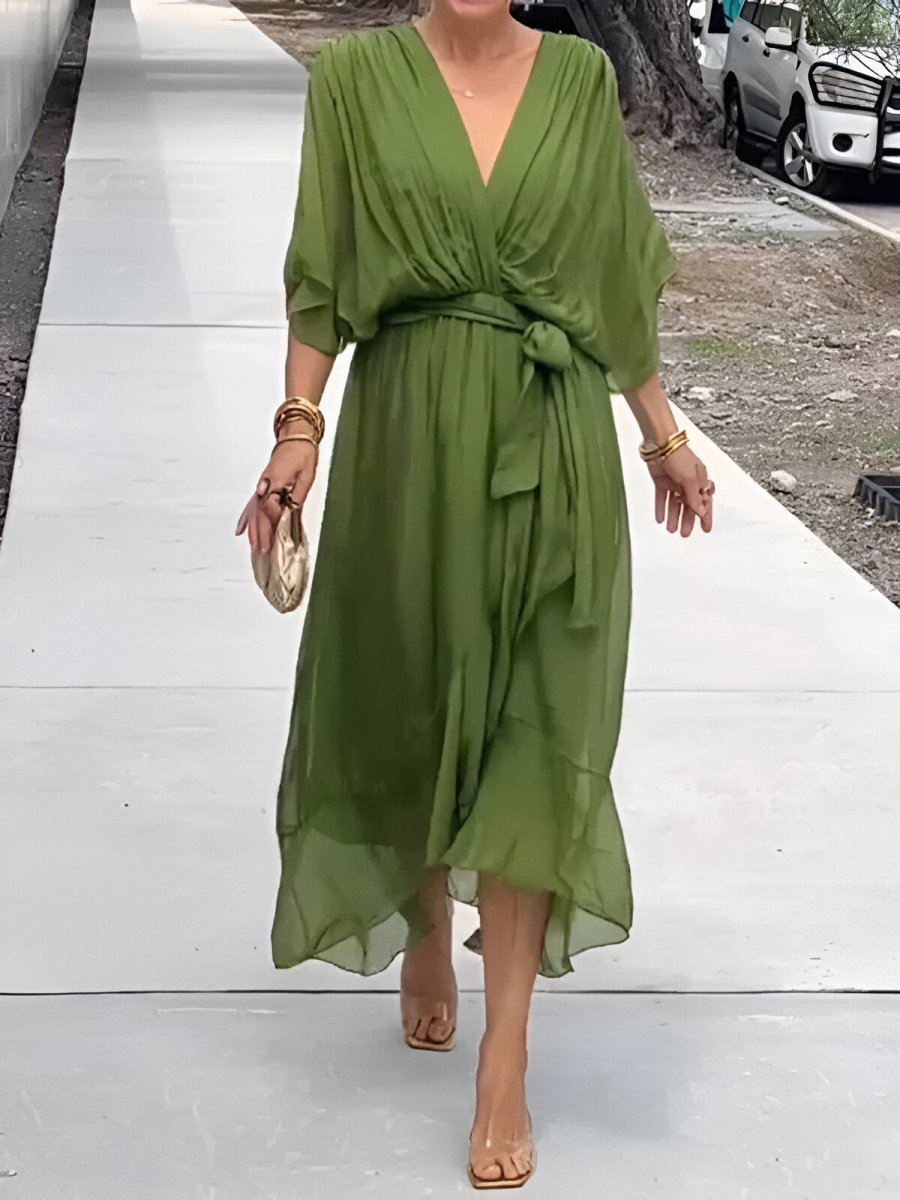 Minke™ | Chiffon jurk met V - hals - Lune Amsterdam