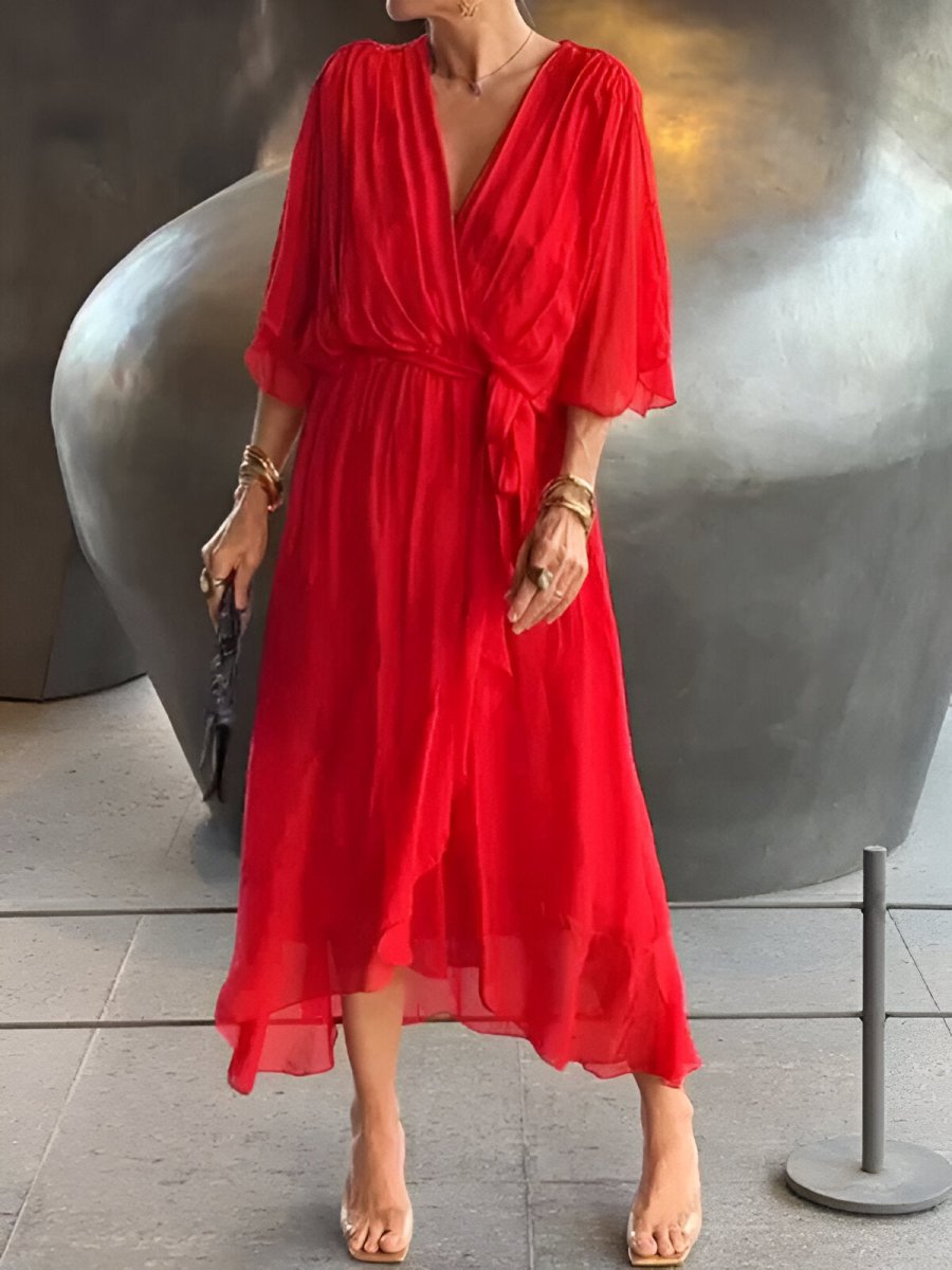 Minke™ | Chiffon jurk met V - hals - Lune Amsterdam