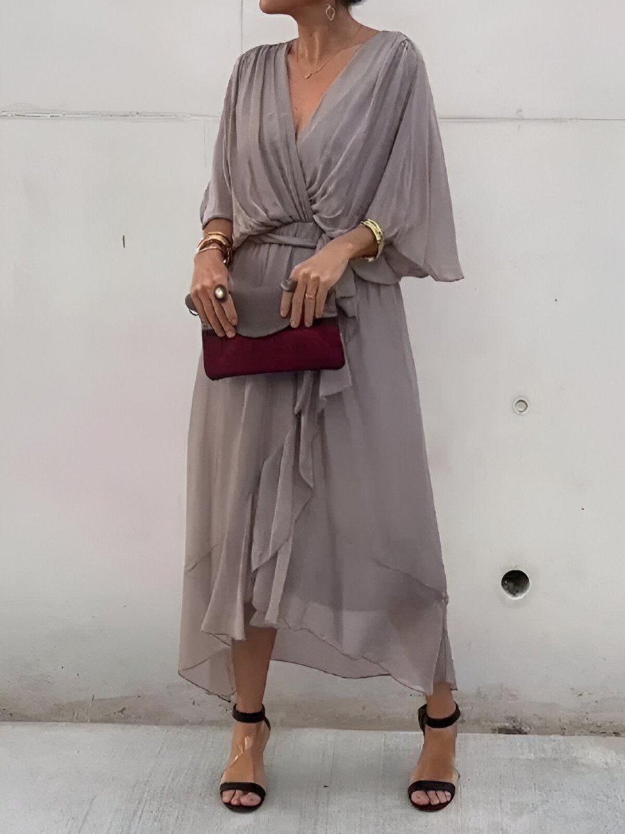 Minke™ | Chiffon jurk met V - hals - Lune Amsterdam