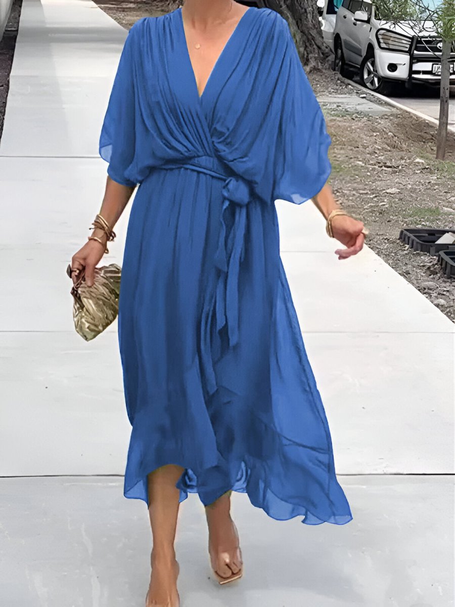 Minke™ | Chiffon jurk met V - hals - Lune Amsterdam