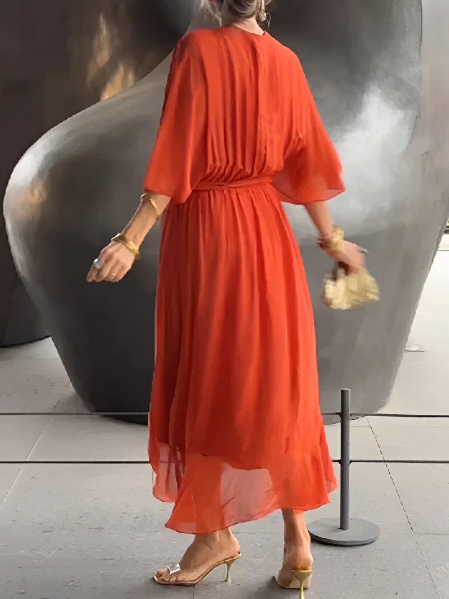 Minke™ | Chiffon jurk met V - hals - Lune Amsterdam