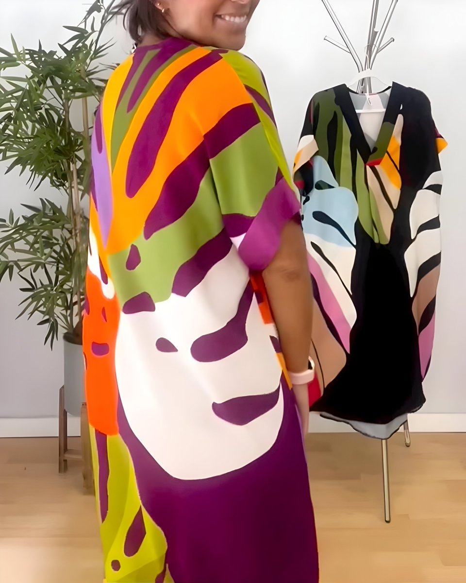 Petra™ | Casual Jurk met Kleurrijke Bladprint - Lune Amsterdam