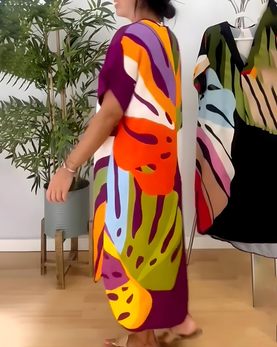 Petra™ | Casual Jurk met Kleurrijke Bladprint - Lune Amsterdam