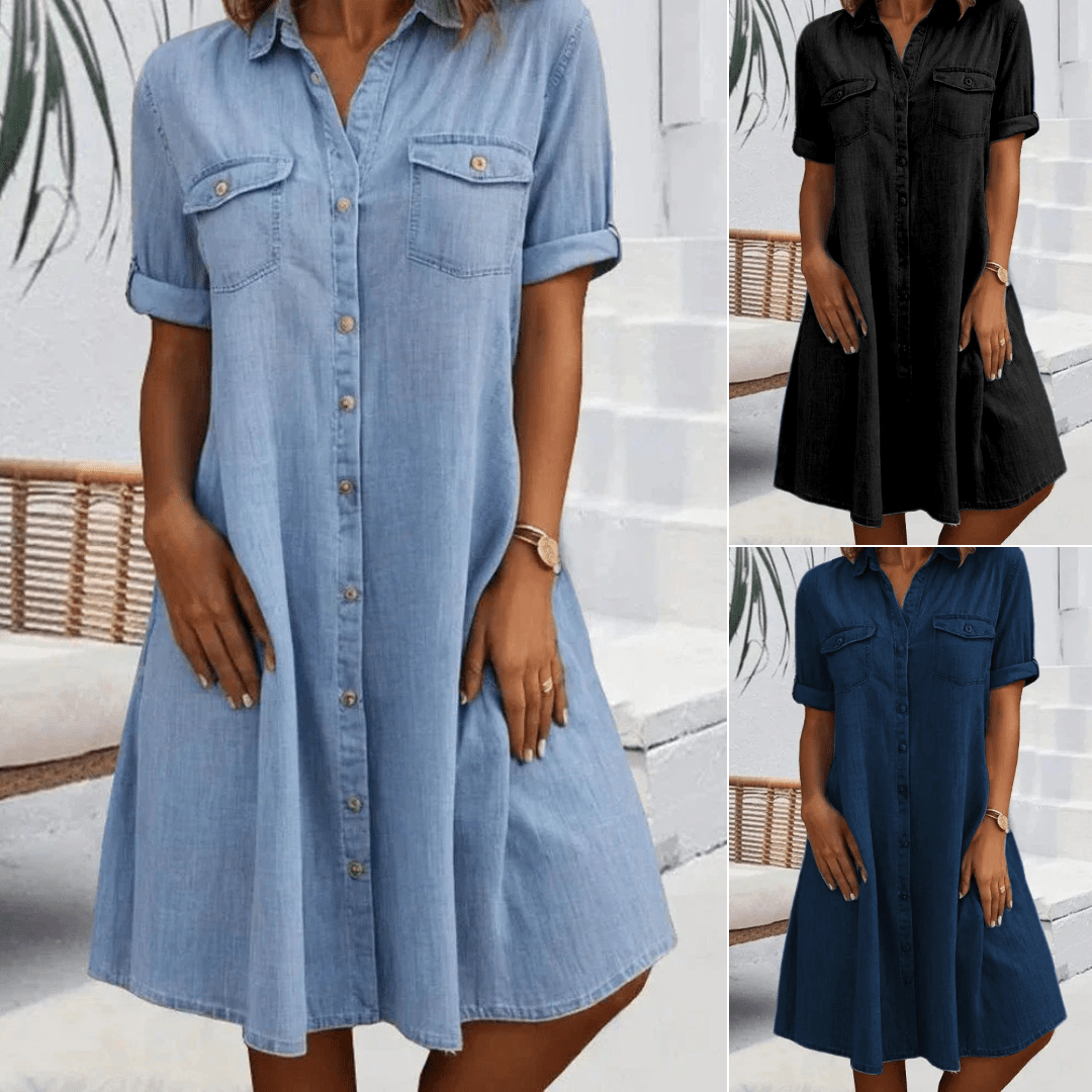 Rita™ | Elegante vintage jurk met korte mouwen, kraag en knopen - Lune Amsterdam