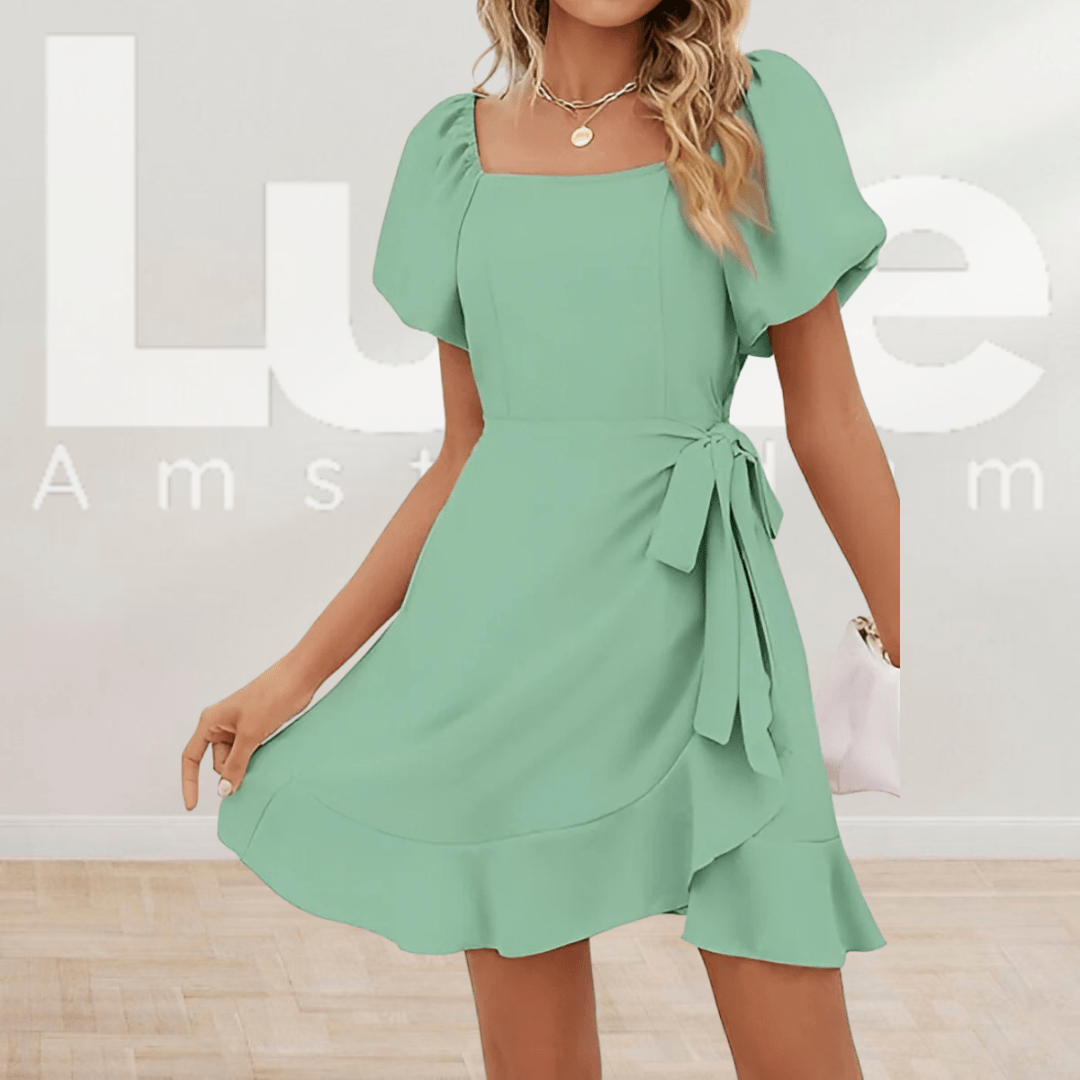 Tessa™ | Elegante Wikkeljurk met Strik & Puff Mouwen - Lune Amsterdam